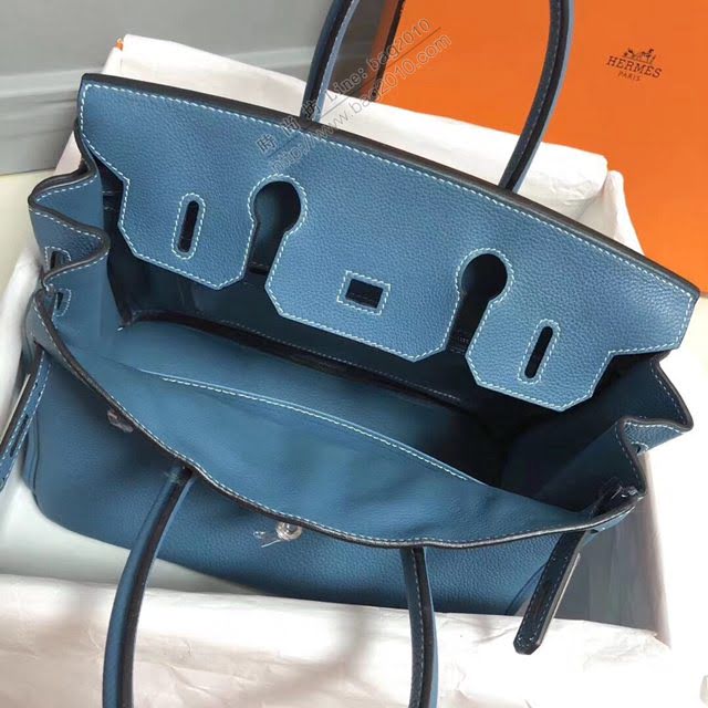 Hermes女包 愛馬仕Birkin Hermes鉑金包 togo小牛皮 牛仔藍 蠟線半手工縫製  am1709